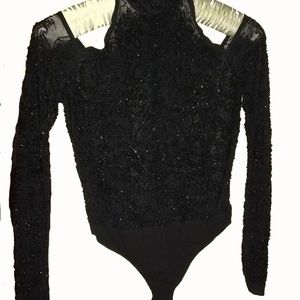 Vintage Donna Karan Gorgeous Beaded Stretch Bodysu